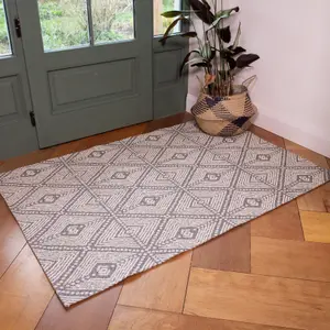 Grey Diamond Geometric Recycled Cotton Rug 120x170cm