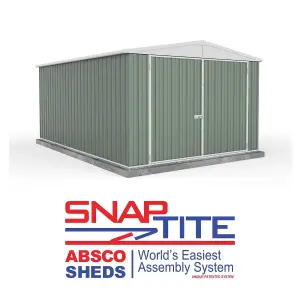 Absco 10ft x 15ft Garden Utility Workshop Green Apex Roof Storage Shed Double Doors