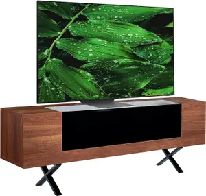 Centurion Supports ADONIS Walnut with Black Contrast Beam-Thru Remote Friendly Door 26"-55" Flat Screen TV Cabinet