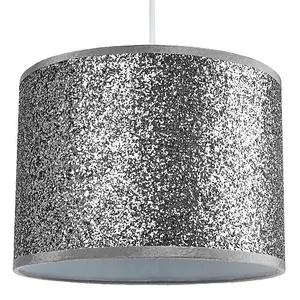 Modern and Designer Bright Silver Glitter Fabric Pendant/Lamp Shade 30cm Wide