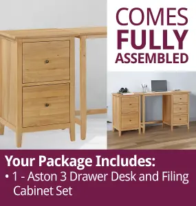 Hallowood Furniture Aston 3 Drawer Desk and Filing Cabinet Set