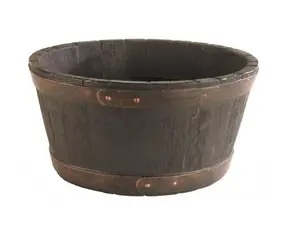 4 x Round Black Oak Effect Indoor Outdoor Patio Garden Barrel Plastic Planter Pot