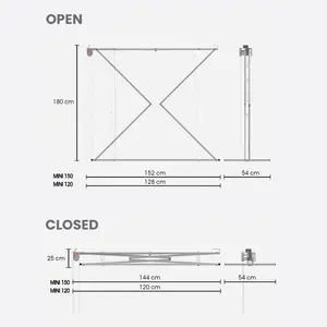 Foxydry Mini White Aluminium Foldable Retractable Clothesline 180cm H x 128cm W x 54cm D