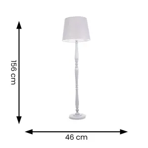 ValueLights Victoria Traditional Grey Wood Candlestick Floor Lamp with Grey Tapered Shade