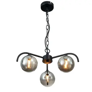 Luminosa Contemporary Multi Arm Pendant Ceiling 3 Light Black, Glass