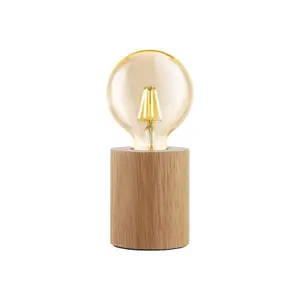 Table Desk Lamp Simple Compact 1 x Round Brown Wood Bulb Holder Bulb E27 28W