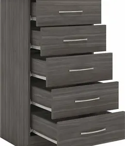 Nevada 5 Drawer Narrow Chest of Drawers Black Wood Grain Effect