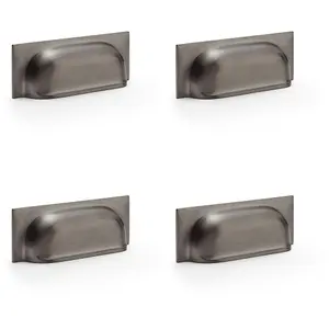 4 PACK - Backplate Cup Handle - Dark Bronze 96mm Centres Solid Brass Shaker Drawer Pull