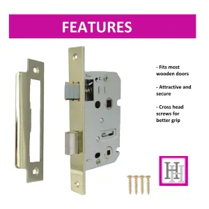 Bathroom Mortice Lock Brass Sashlock 3" 76mm Bolt Through Reversable Bath Door