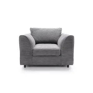 Jumbo Grey Cord Armchair for Living Room with Thick Luxury Deep Filled Cushioning