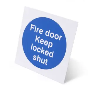 EAI - Fire Door Keep Locked Shut 70x70mm Pack 10 Self Adh Semi Rigid PVC