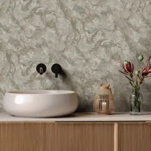 Holden Levanto Liquid Marble Metallic Swirls Vinyl Beige Taupe Wallpaper