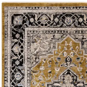 Gold Luxurious Traditional Bordered Easy To Clean Rug For Living Room Bedroom & Dining Room-240cm X 330cm