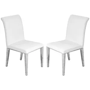 Kirkland White Faux Leather Dining Chairs In Pair