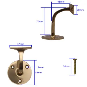 EAI Handrail Bracket Polished Brass Pack 10 Banister Brackets Stair Banister Wall Handrail 63mm