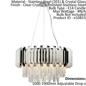 Ceiling Pendant Light Clear Crystal & Polished Stainless Steel 6 x 40W E14