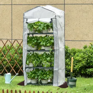 Outsunny Mini Greenhouse 4-Tier Portable Plant House Shed PE Cover, White