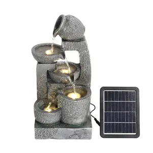 Grey Cascade Solar Powered Resin Water Fountain with LED Light 45 cm