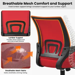 Yaheetech Ergonomic Mesh Office Chair with Lumbar Support - Red