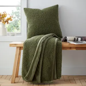 Catherine Lansfield So Soft Velvet Boucle 130x170 cm Blanket Throw Olive Green