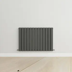 Horizontal Anthracite Double Flat Panel Radiator (H) 600 mm x (W) 884 mm, 4388 BTU.