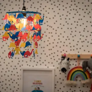 ValueLights Children's Multi-Coloured Dinosaur Nursery Bedroom Ceiling Pendant Light Shade