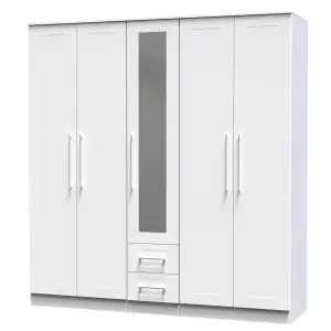 Ripon Tall 5 Door 2 Drawer 1 Mirror Wardrobe in White Ash (Ready Assembled)