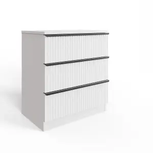 Ripple Effect White 3 Drawer Chest Of Drawers Nightstand Scalloped Fronts