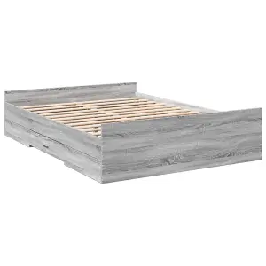 Berkfield Bed Frame with Drawers without Mattress Grey Sonoma 135x190 cm Double