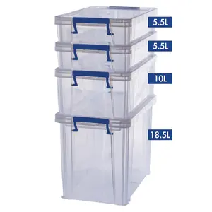 4 BANKERS BOX 2 x 5.5L 1 x 10L 1 x 18.5L Clear Plastic Storage Box with Lid Super Strong Plastic Boxes