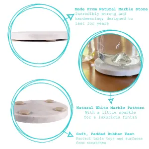 Argon Tableware - 12pc White Marble Placemats & Round Coasters Set - Stone Rectangular Dining Serving Tray & Placemat