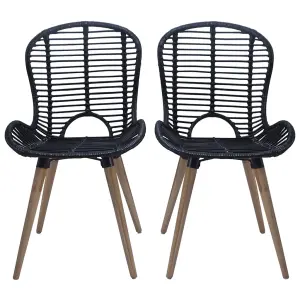 Berkfield Dining Chairs 6 pcs Black Natural Rattan