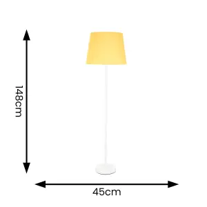 ValueLights Charles White Single Stem Floor Lamp with Mustard Tapered Shade and LED Bulb