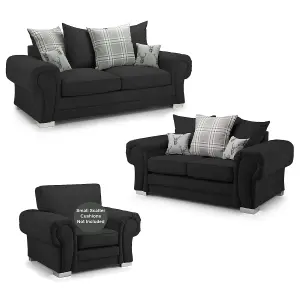 Milan Fabric 3 Piece Sofa Suite Black Scatter Back Chesterfield Style