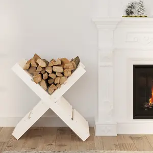 Log Holder White 47x39.5x48 cm Solid Wood Pine