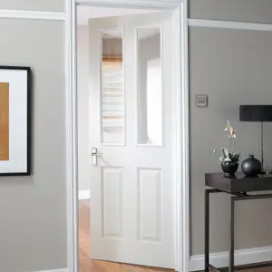 4 panel Glazed White Internal Door, (H)1981mm (W)762mm (T)35mm