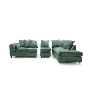 Harriet Crushed Chenille Large Right Facing Corner Sofa in Rifle Green