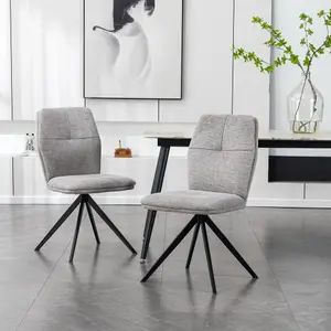 Luna Modern Fabric Dining Chair Padded Seat Metal Leg Kitchen 2 Pcs (Grey)