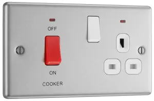 GoodHome Brushed Steel Cooker switch & socket with neon & White inserts