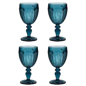 Set of 4 Luxury Embossed Blue Drinking Wine Glass Wine Goblets 280ml