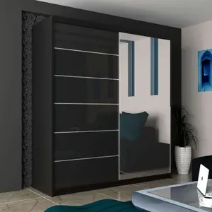 Sliding Wardrobes 4U Fletche High Gloss Mirror Sliding Door Wardrobe in 3 Colors and 3 sizes (White W1000mm H2000mm)