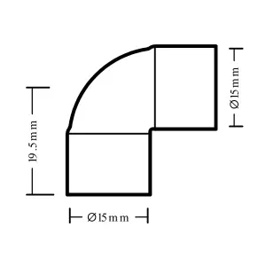 End feed 90° Pipe elbow (Dia)15mm, Pack of 2