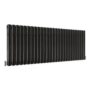 Horizontal Black Double Oval Panel Radiator (H)600mm x (W)1593mm, 10496 BTU.