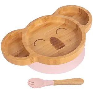 Bamboo Koala Baby Weaning Plate & Fork Set - Pastel Pink