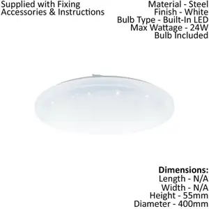 Wall Flush Ceiling Light White Shade White Plastic With Crystal Effect LED 24W