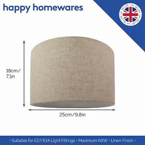 Contemporary and Stylish Natural Linen 10 Lamp Shade in Oatmeal - 30cm Diameter