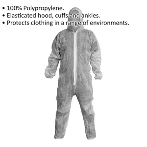 Large White Disposable Coverall with Elasticated Hood and Cuffs for Maximum Protection