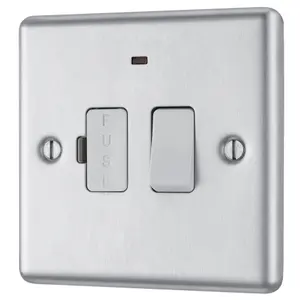 GoodHome Brushed Steel 13A 2 way Raised rounded profile Screwed Switched Neon indicator Fused connection unit