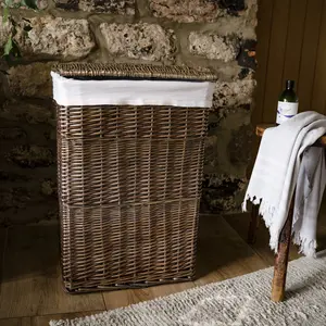 Rectangular Wicker Laundry Basket Bin Light Grey / Large (66 H cm x 46 W cm x 33 D cm)