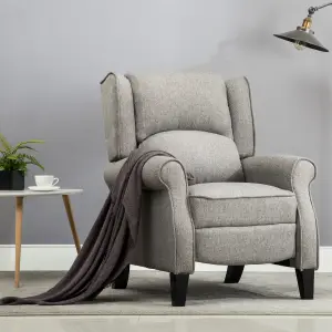 Eaton Wing Back Fireside Herringbone Fabric Recliner Armchair Sofa Chair Reclining Cinema (Herringbone Grey)